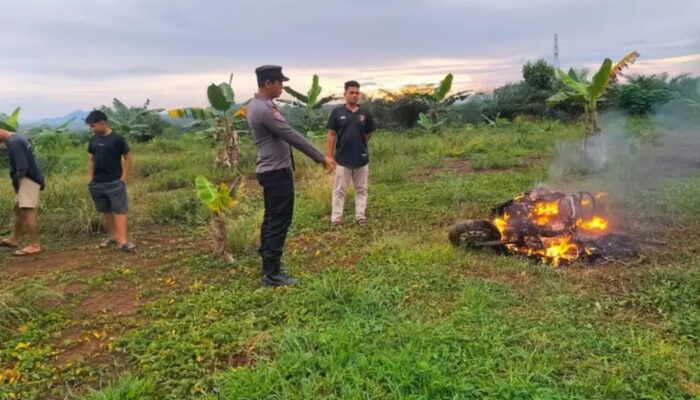 Amuk Massa di Dharmasraya: Diduga Curi Getah Karet, Motor Scoopy Pelaku Hangus Dibakar