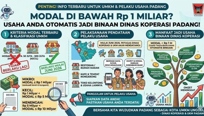 Aturan Baru UMKM Padang: Modal di Bawah Rp1 Miliar Otomatis Jadi Binaan Dinas Koperasi