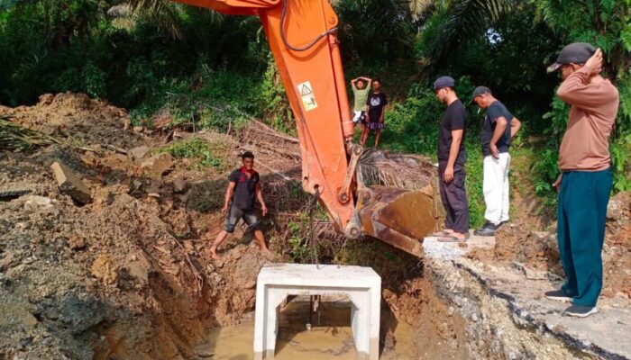 Jalan Simalidu Putus, PUPR Dharmasraya Pasang 8 Box Culvert Darurat
