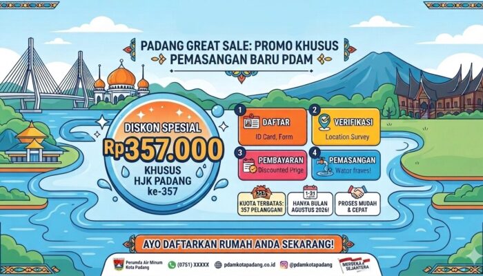 Kado HJK Padang ke-357: Perumda Air Minum Obral Diskon Rp357 Ribu Pasang Baru dan Sambung Kembali