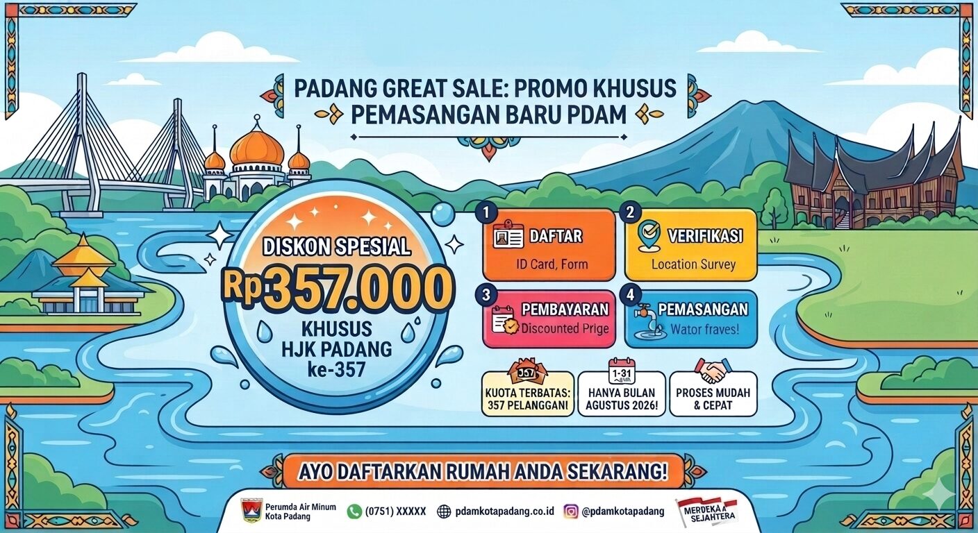 HUT Padang ke-357: Perumda Air Minum Beri Diskon Rp357 Ribu