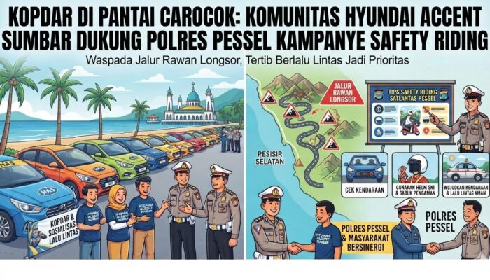 Kopdar di Pantai Carocok, Komunitas Hyundai Accent Sumbar Jadi Pelopor Safety Riding Polres Pessel