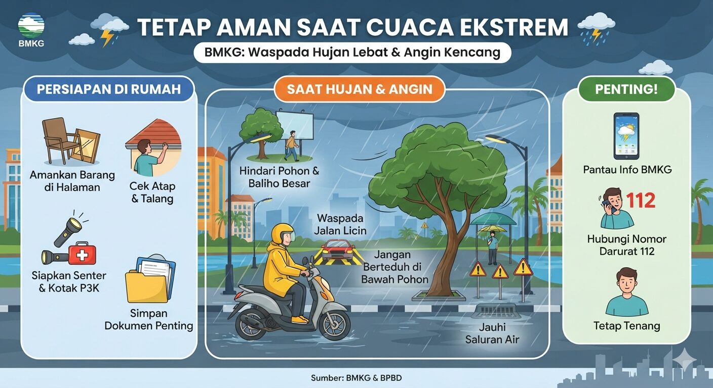 BMKG Rilis Peringatan Dini Hujan Lebat dan Angin Kencang di 11 Kecamatan