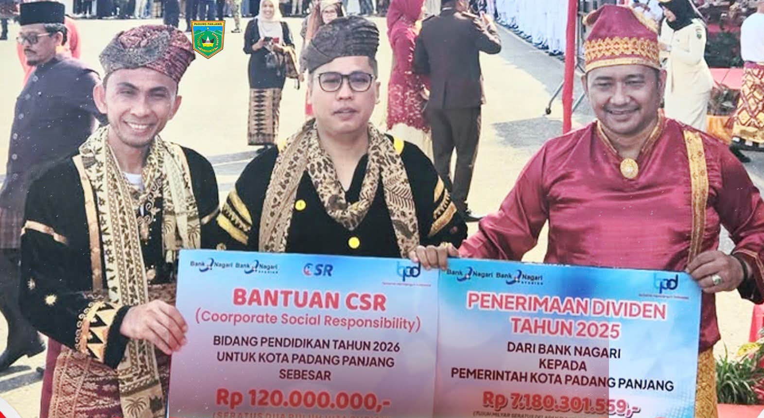 Bank Nagari Setor Dividen Rp7,18 Miliar, Salurkan CSR Pendidikan Rp120 Juta untuk Padang Panjang