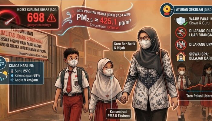 Kualitas Udara Padang Berbahaya AQI Tembus 698, Kadisdik Izinkan Siswa ISPA Belajar dari Rumah