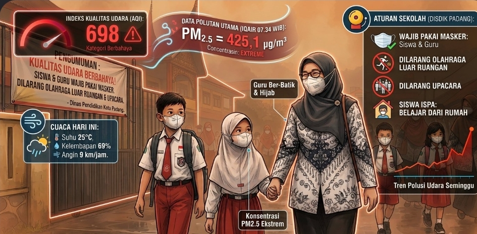 Udara Padang Berstatus Berbahaya Pagi Ini, Sekolah Wajib Masker dan Stop Upacara!